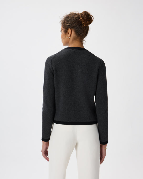 100% Organic Cotton Sweater Jacket in Charcoal/Black Colorblock - Back view