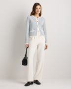 100% Organic Cotton Sweater Jacket in Heather Dove Grey/Ivory Colorblock - Full-length front view