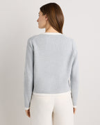 100% Organic Cotton Sweater Jacket in Heather Dove Grey/Ivory Colorblock - Back view