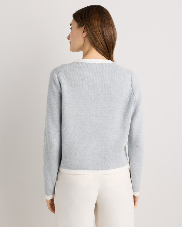 100% Organic Cotton Sweater Jacket in Heather Dove Grey/Ivory Colorblock - Back view