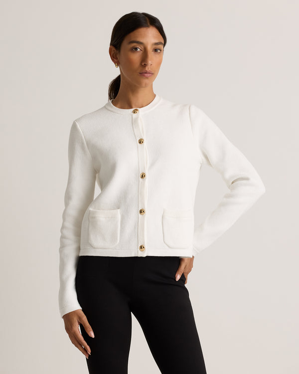 100% Organic Cotton Sweater Jacket in Ivory - Front view