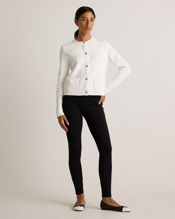 100% Organic Cotton Sweater Jacket in Ivory - Full-length front view