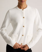 100% Organic Cotton Sweater Jacket in Ivory - Neckline and button detail