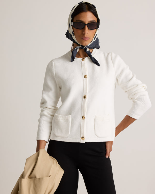100% Organic Cotton Sweater Jacket in Ivory - Styled front view