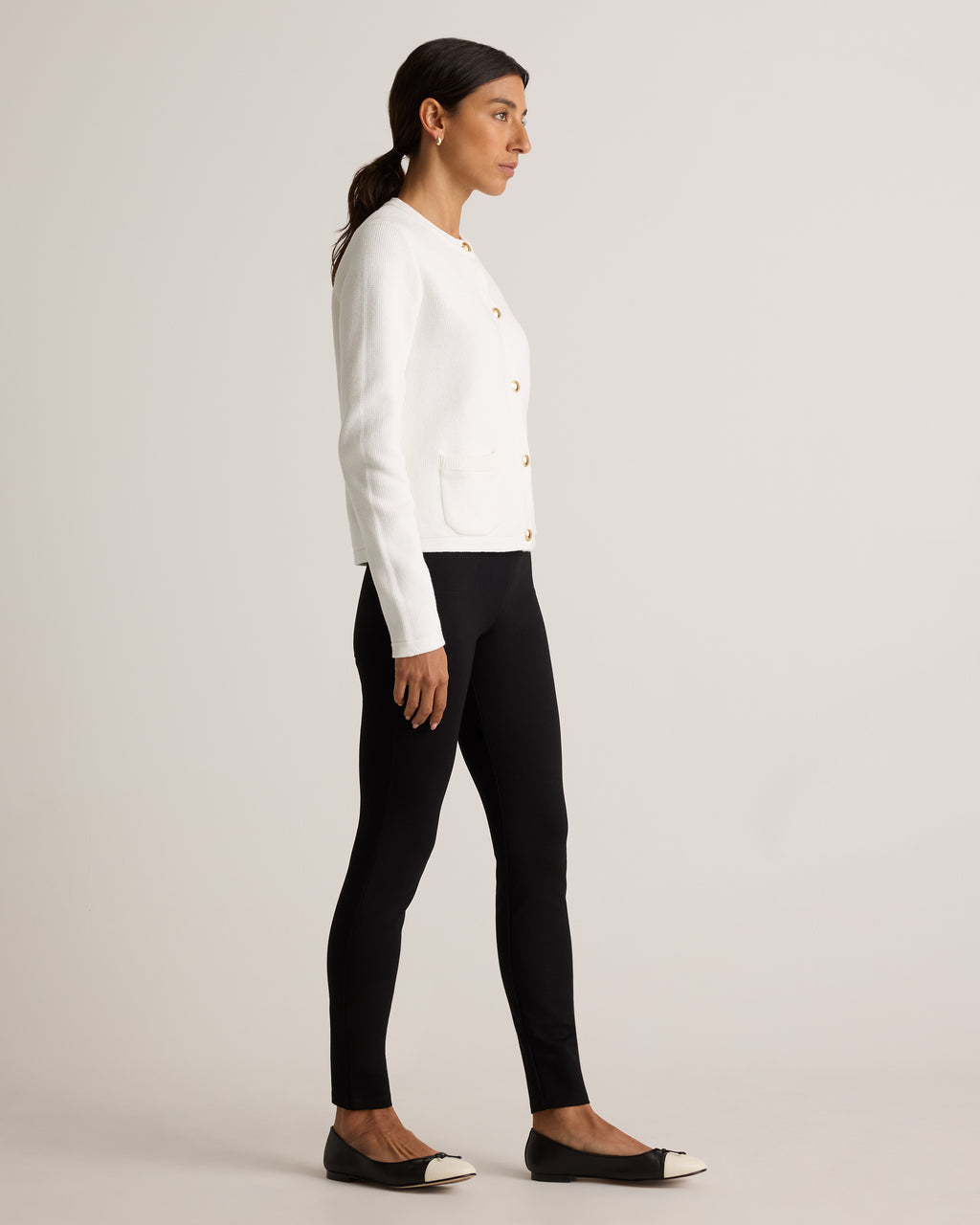 100% Organic Cotton Sweater Jacket in Ivory - Side view