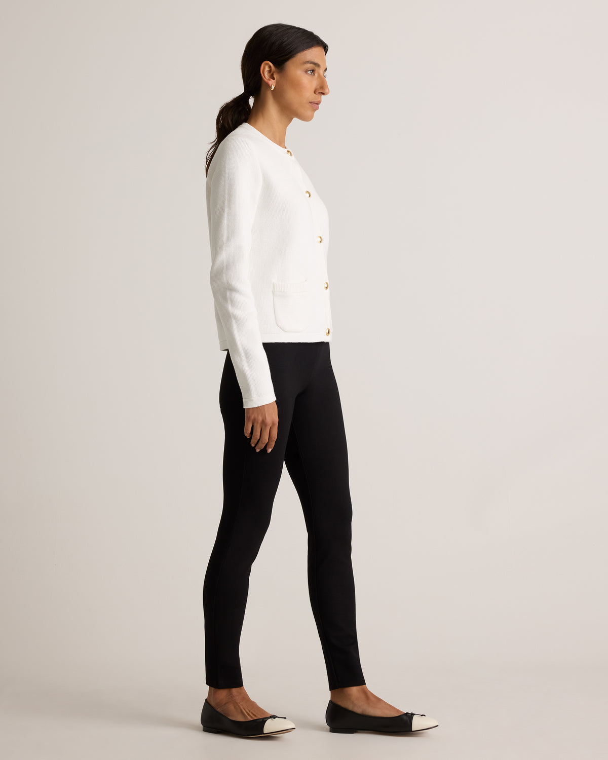 100% Organic Cotton Sweater Jacket in Ivory - Side view