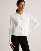 100% Organic Cotton Sweater Jacket in Ivory - Angled front view