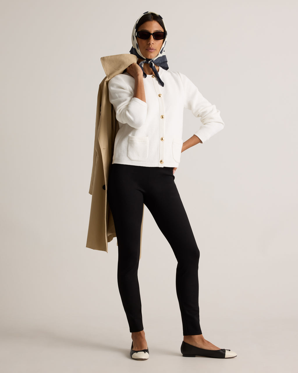 100% Organic Cotton Sweater Jacket in Ivory - Lifestyle outfit view
