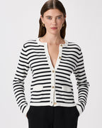 100% Organic Cotton Sweater Jacket in Ivory/Black - Front view