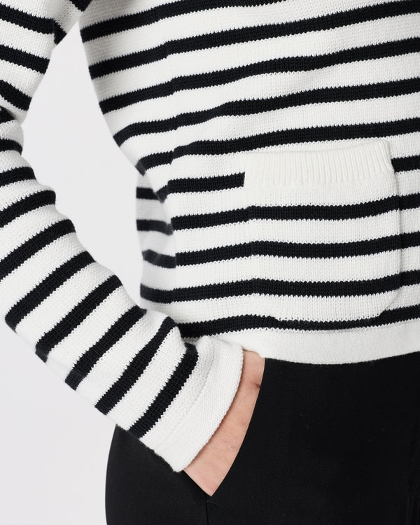 100% Organic Cotton Sweater Jacket in Ivory/Black - Sleeve and pocket detail