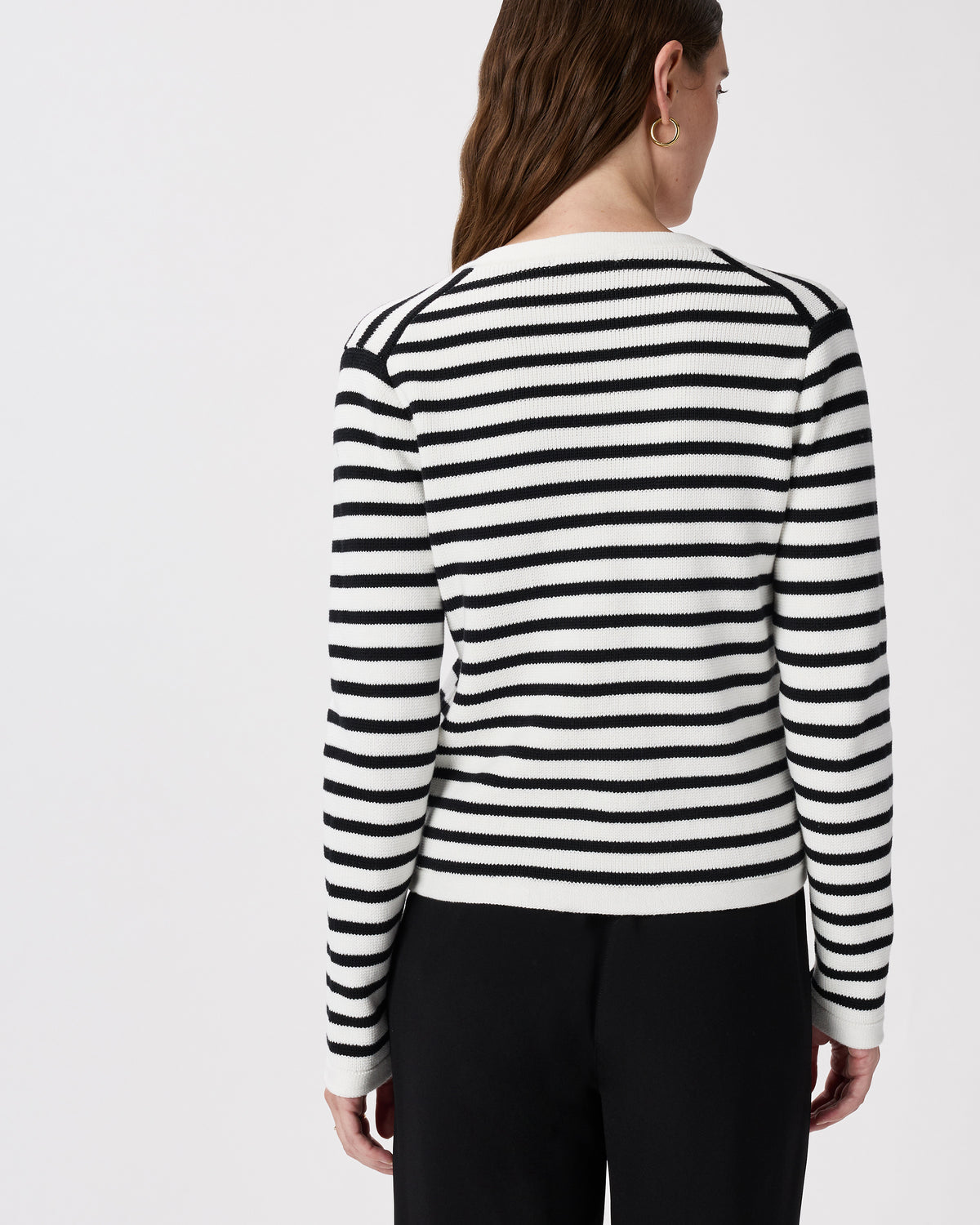 100% Organic Cotton Sweater Jacket in Ivory/Black - Back view