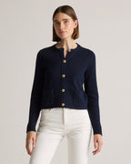 100% Organic Cotton Sweater Jacket in Navy - Front view