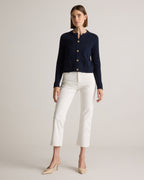 100% Organic Cotton Sweater Jacket in Navy - Full-length front view