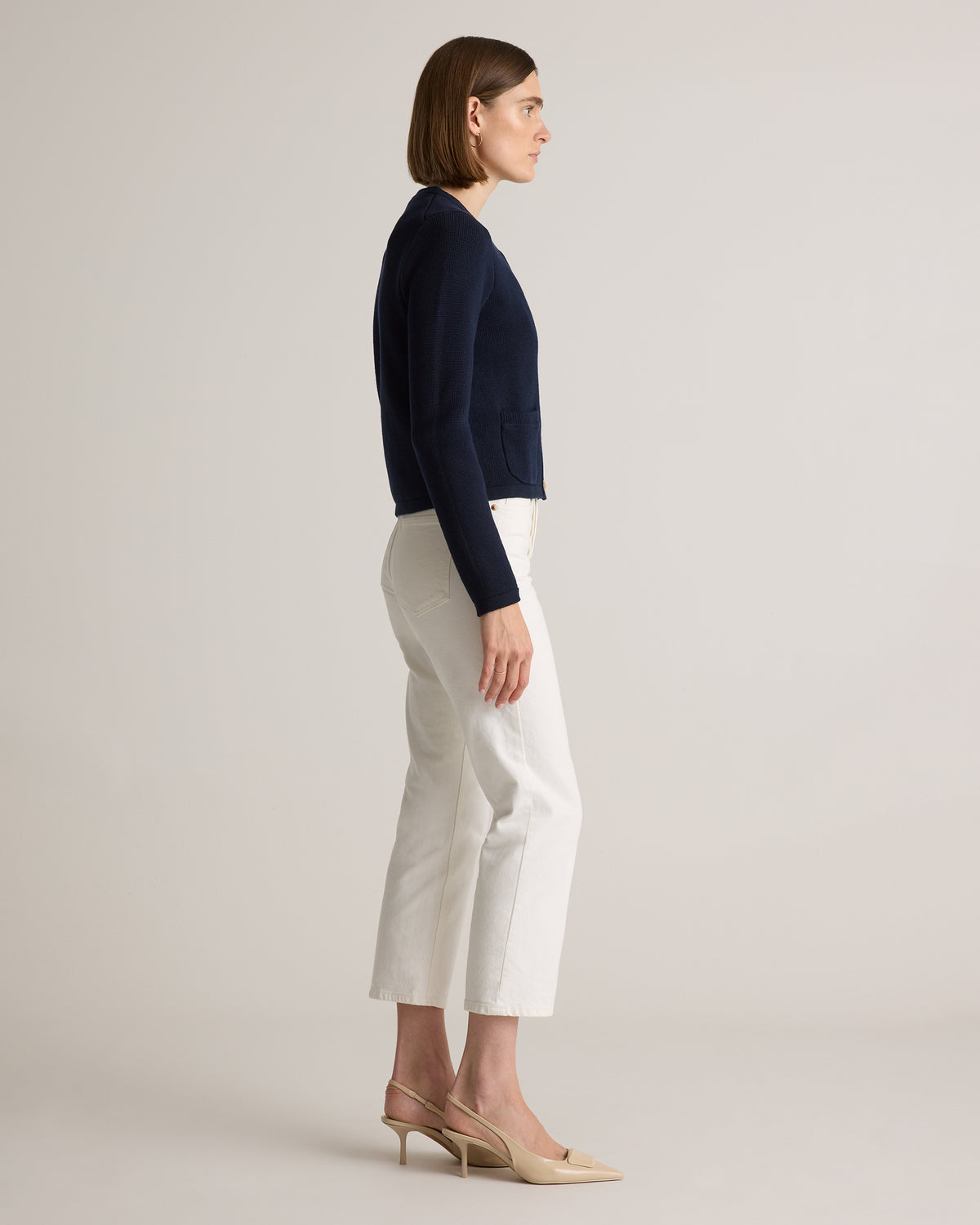 100% Organic Cotton Sweater Jacket in Navy - Side view