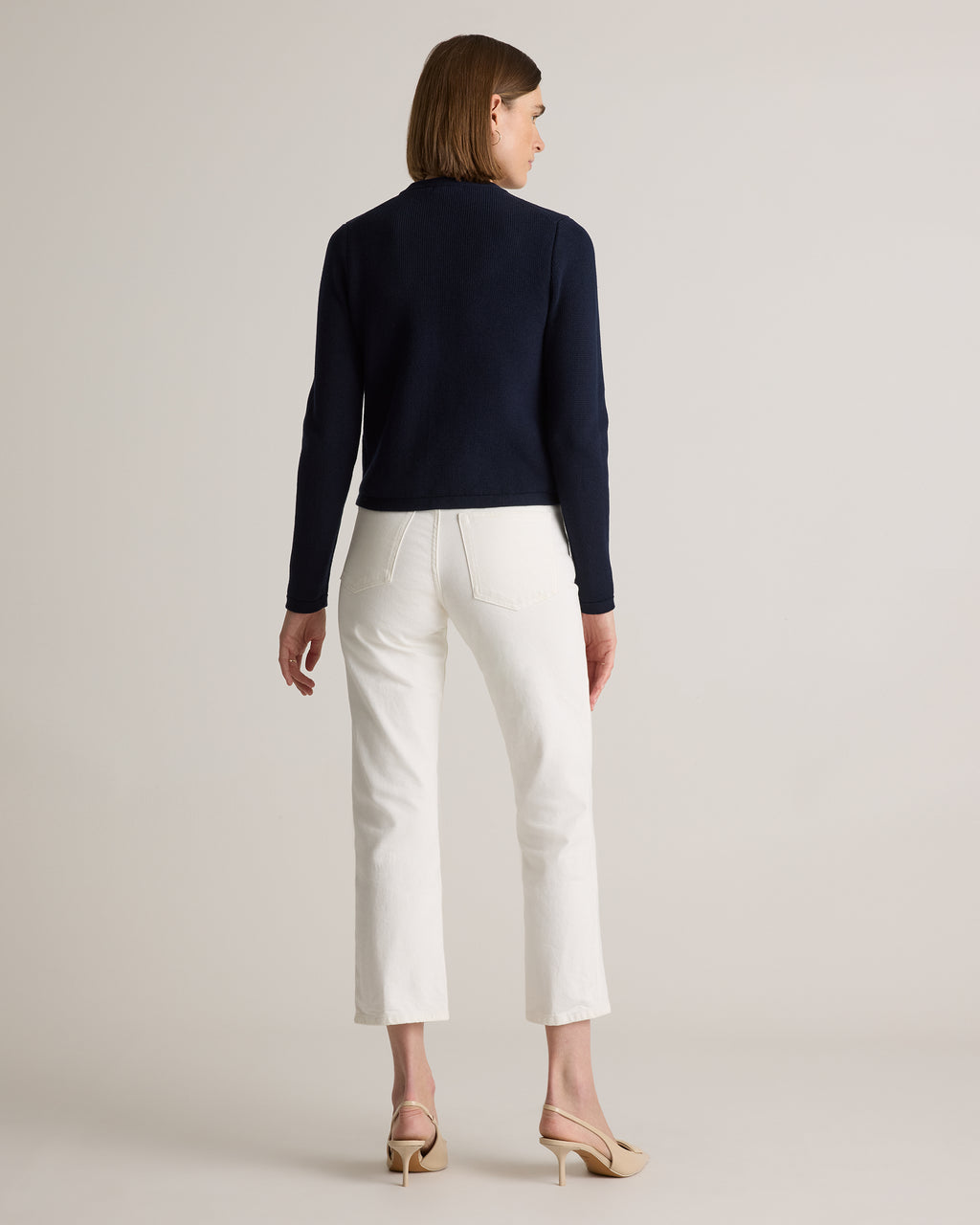 100% Organic Cotton Sweater Jacket in Navy - Back view