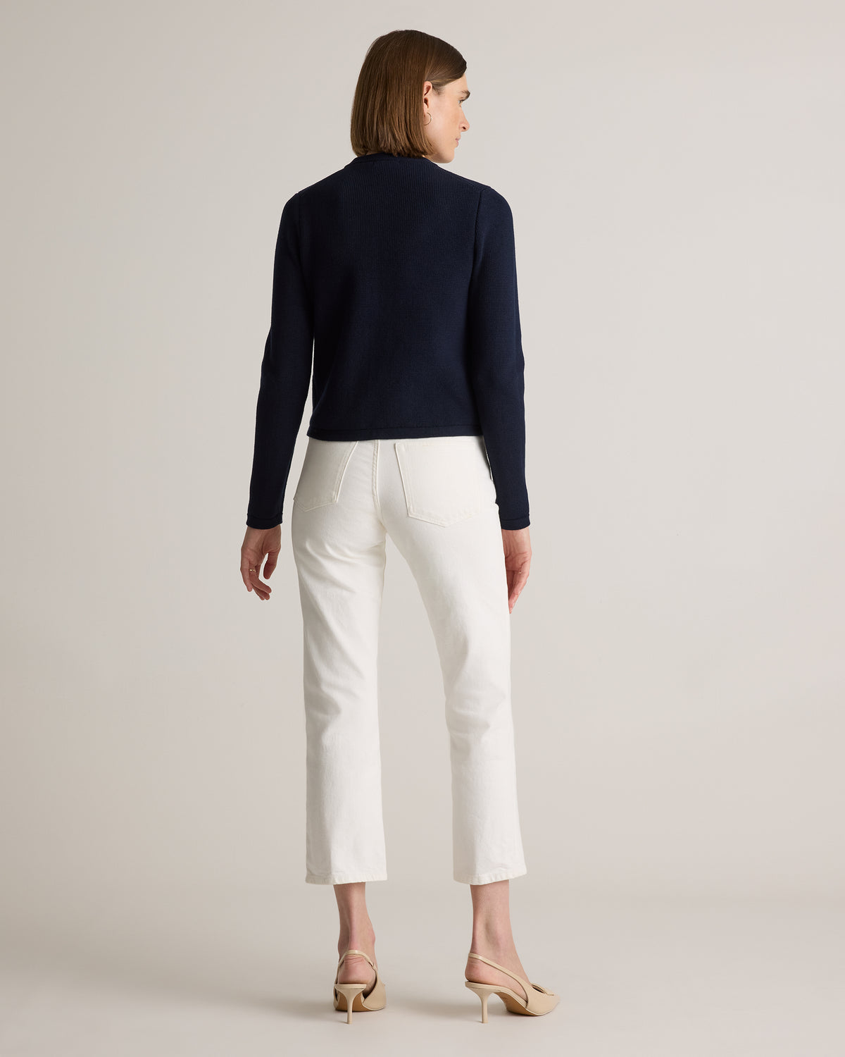 100% Organic Cotton Sweater Jacket in Navy - Back view
