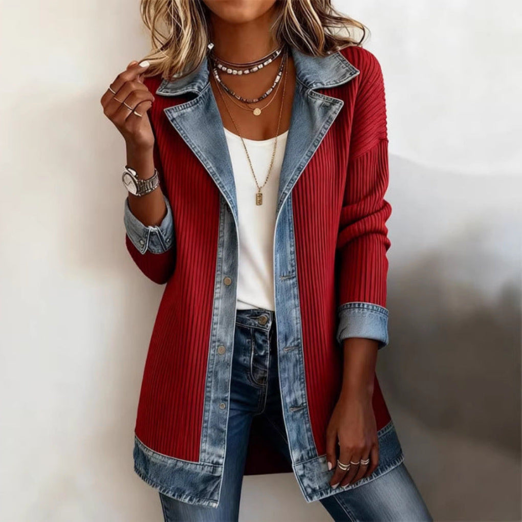 Street Style Patchwork Denim Long-Sleeve Jacket