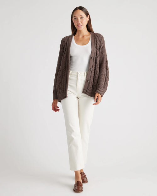 Heather Brown Oversized Cable Knit Cardigan