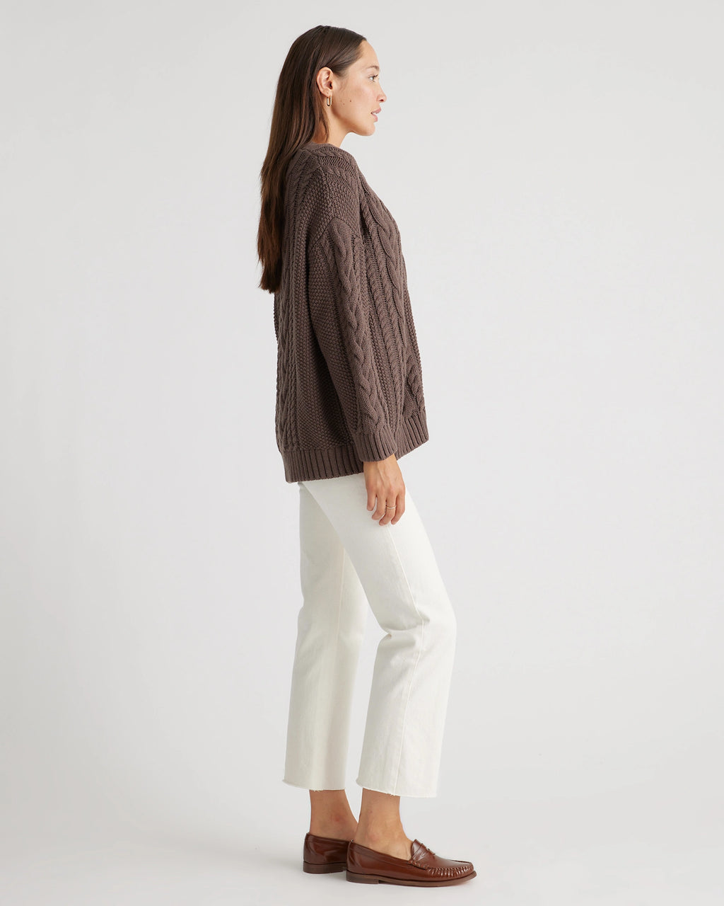 Heather Brown Oversized Cable Knit Cardigan