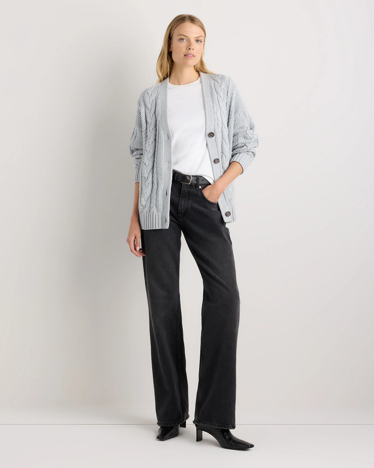 Heather Dove Grey Oversized Cable Knit Cardigan