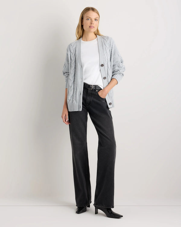 Heather Dove Grey Oversized Cable Knit Cardigan