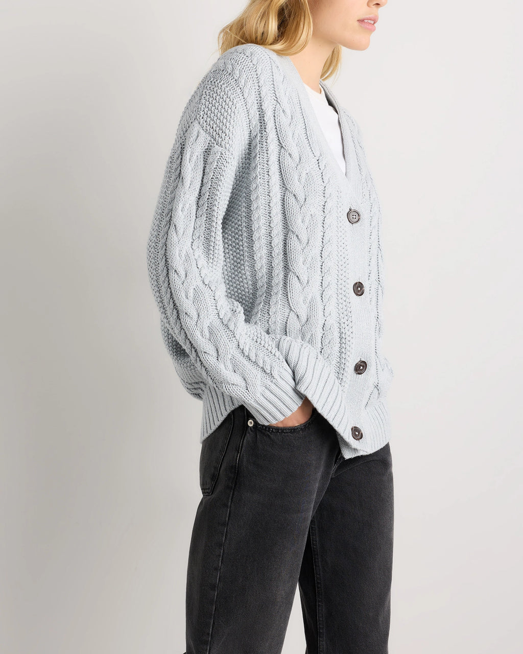 Heather Dove Grey Oversized Cable Knit Cardigan