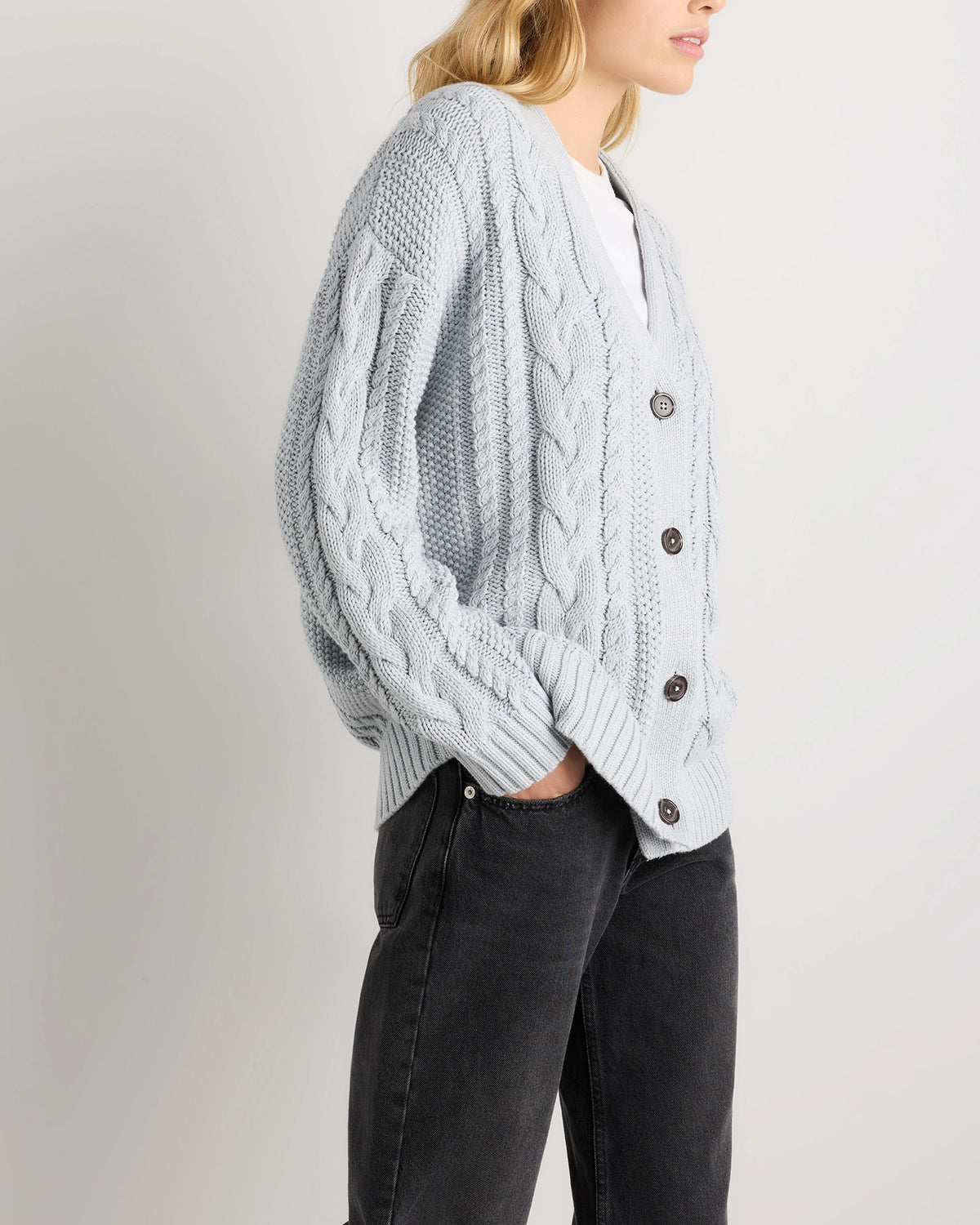 Heather Dove Grey Oversized Cable Knit Cardigan