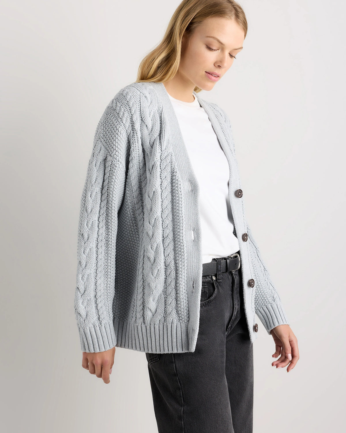 Heather Dove Grey Oversized Cable Knit Cardigan