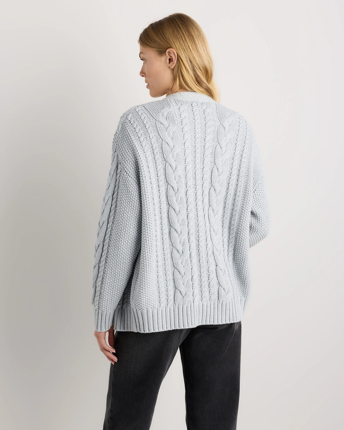 Heather Dove Grey Oversized Cable Knit Cardigan
