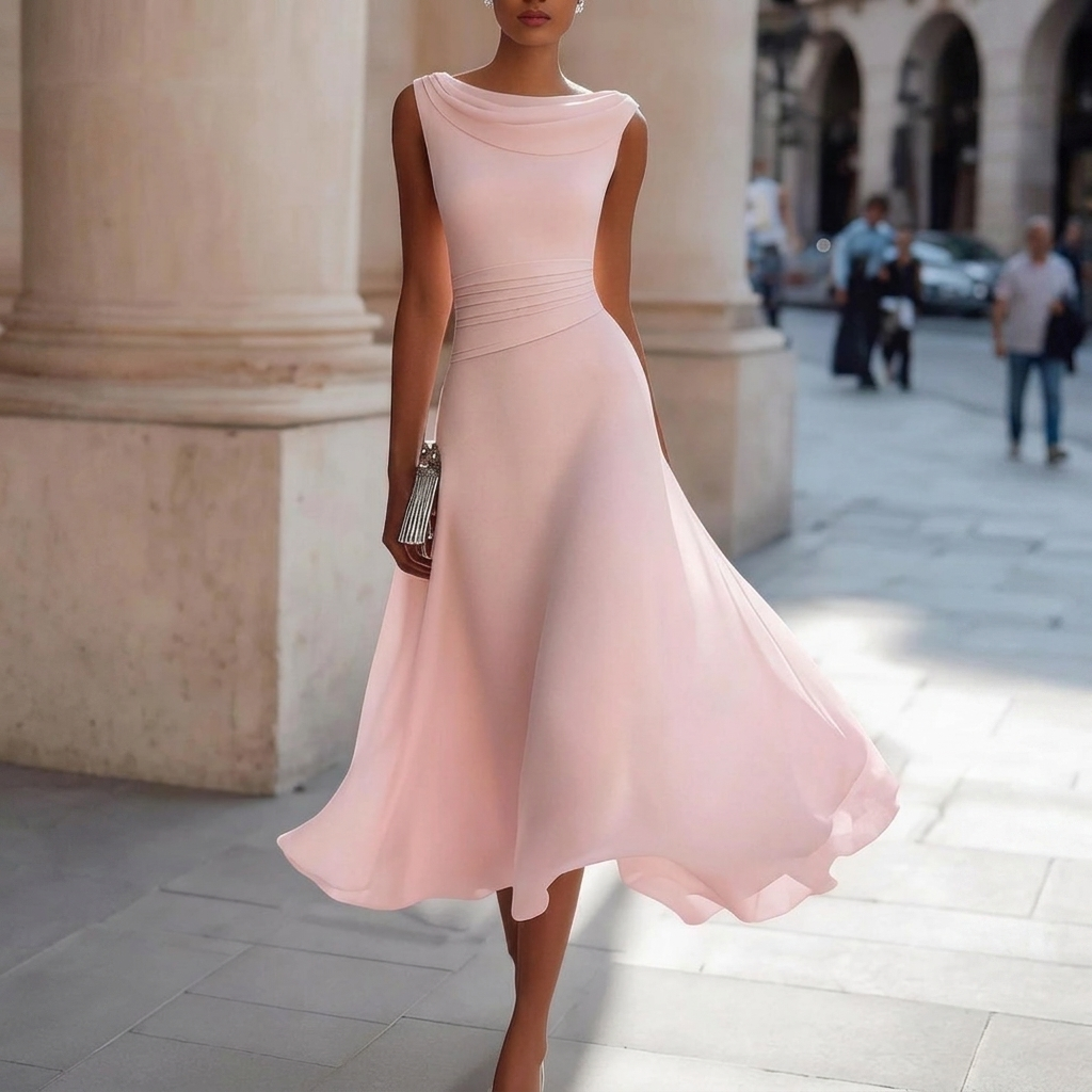 Women’s Boat Neck Chiffon Dress