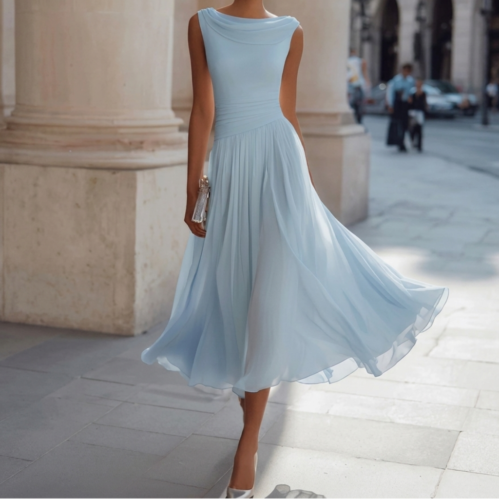 Women’s Boat Neck Chiffon Dress