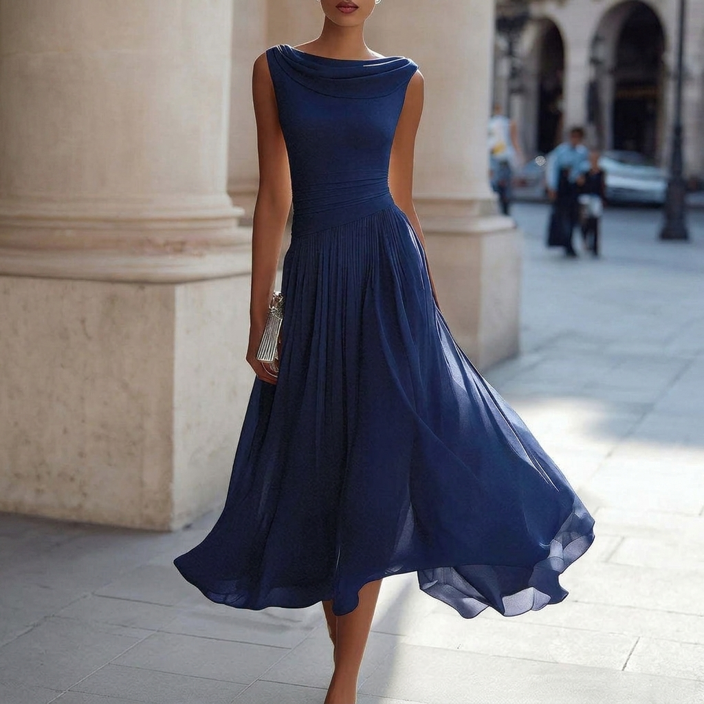 Women’s Boat Neck Chiffon Dress