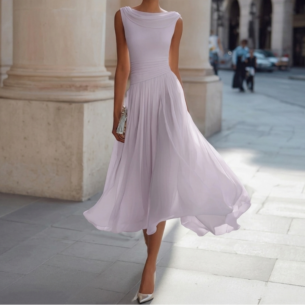 Women’s Boat Neck Chiffon Dress