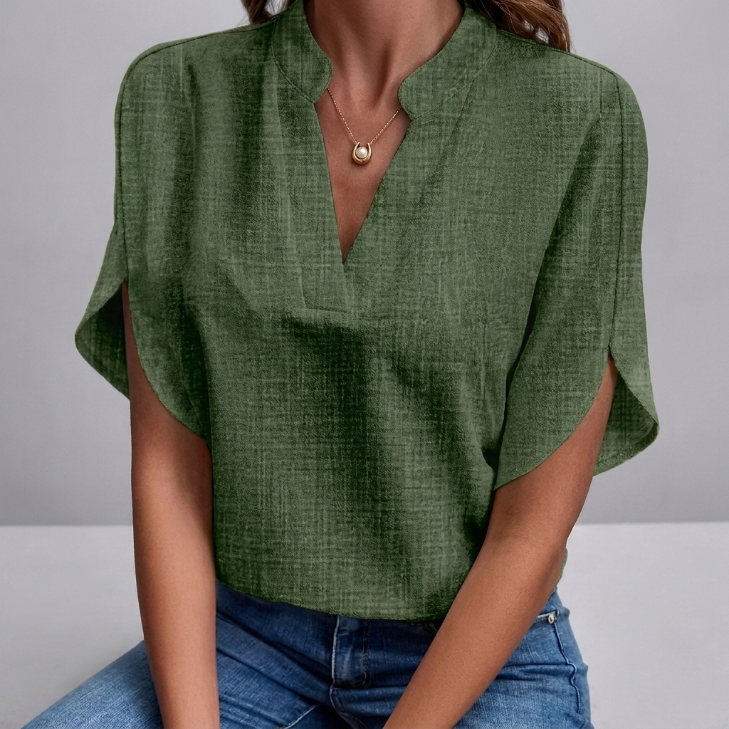Women's Casual V-Neck Short Sleeve Blouse Shirt