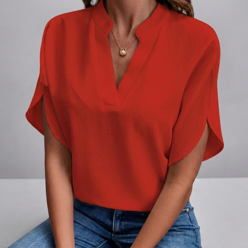 Women's Casual V-Neck Short Sleeve Blouse Shirt