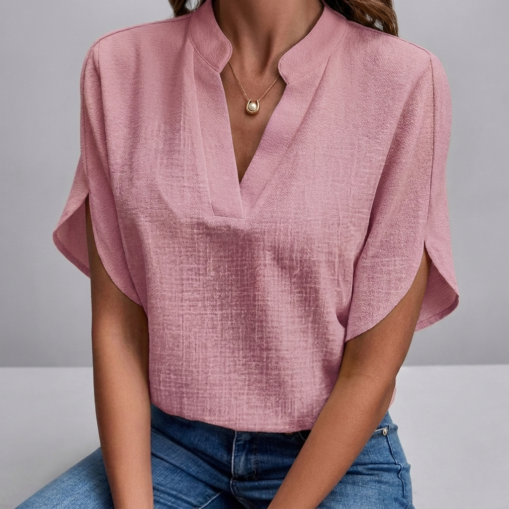 Women's Casual V-Neck Short Sleeve Blouse Shirt