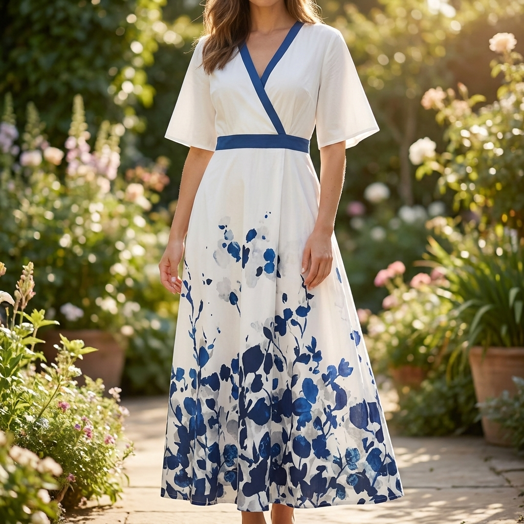 Women's Summer Casual Short Sleeve Floral Long Dress