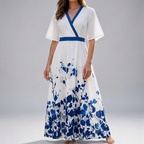 Women's Summer Casual Short Sleeve Floral Long Dress
