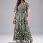 Women's Summer Casual Short Sleeve Floral Long Dress