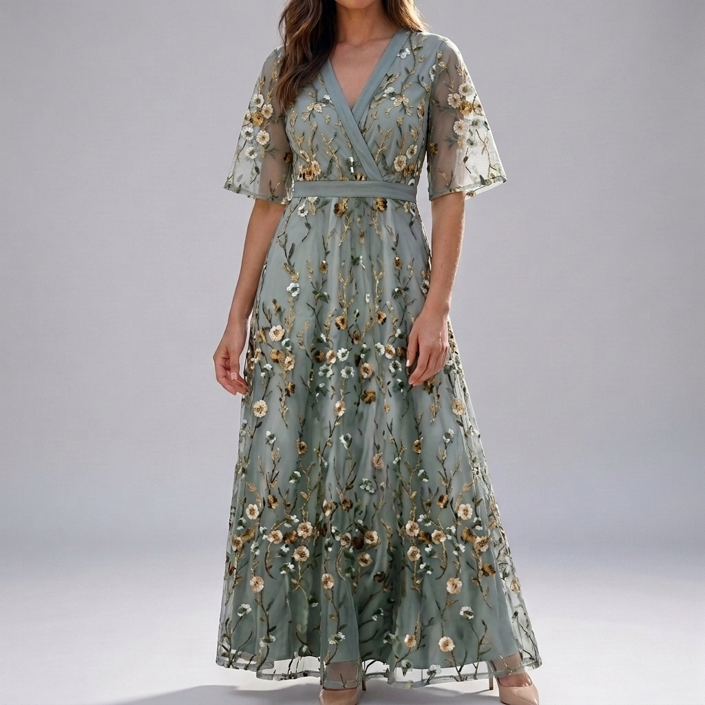 Women's Summer Casual Short Sleeve Floral Long Dress