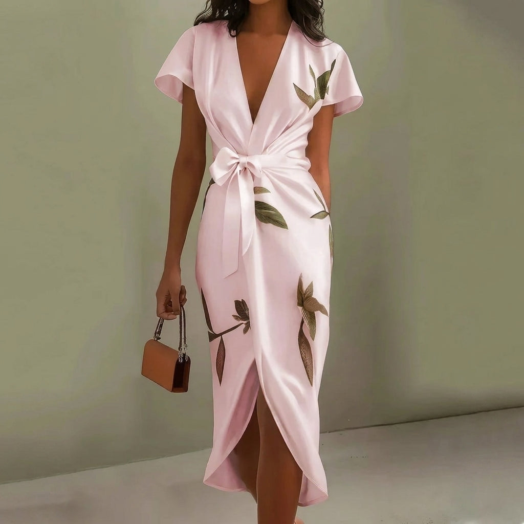 Women's Elegant Printed V-Neck Long Dress