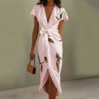Women's Elegant Printed V-Neck Long Dress