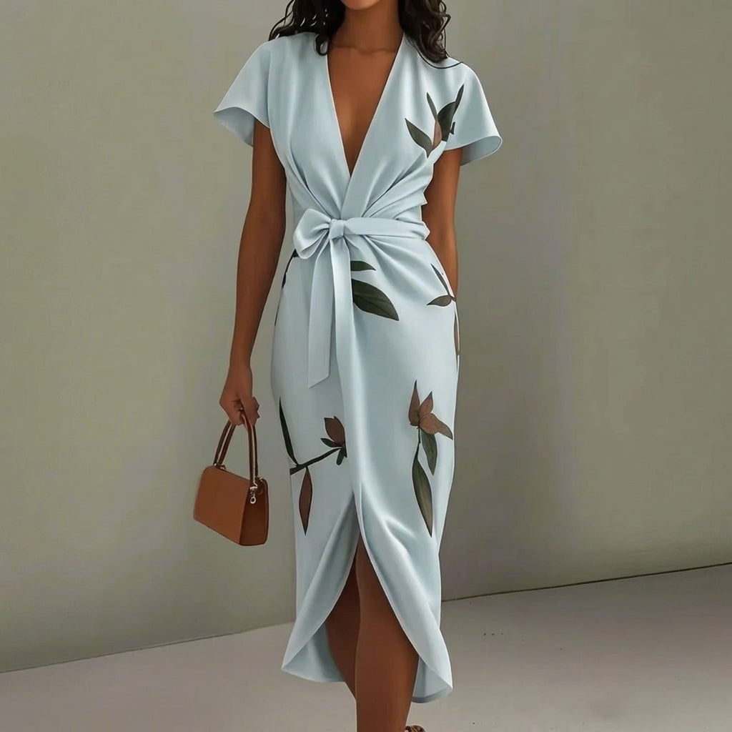 Women's Elegant Printed V-Neck Long Dress