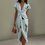 Women's Elegant Printed V-Neck Long Dress