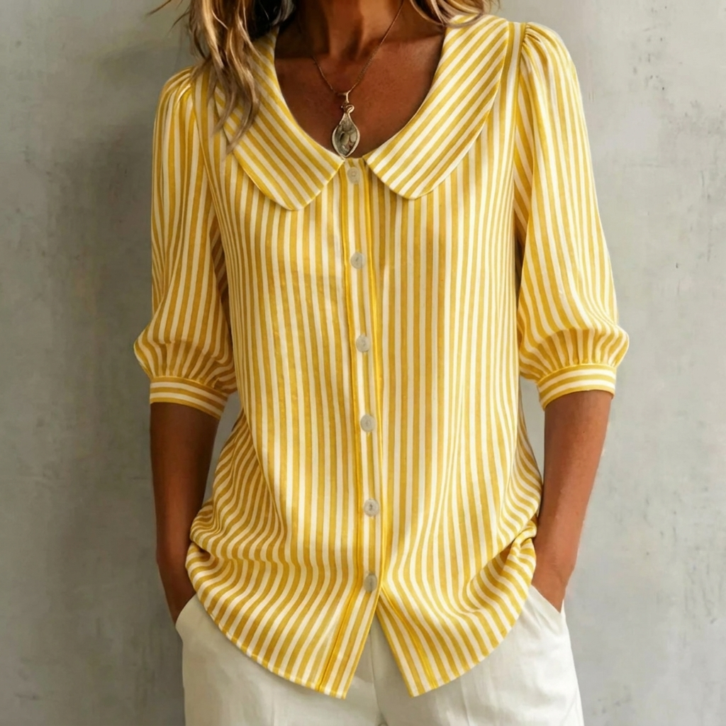 Women's Elegant Striped Mid Sleeve Blouse