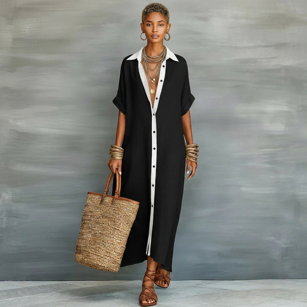 Women's Oversized Button Down Maxi Shirt Dress