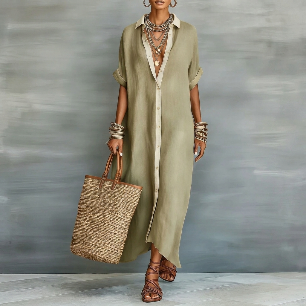 Women's Oversized Button Down Maxi Shirt Dress