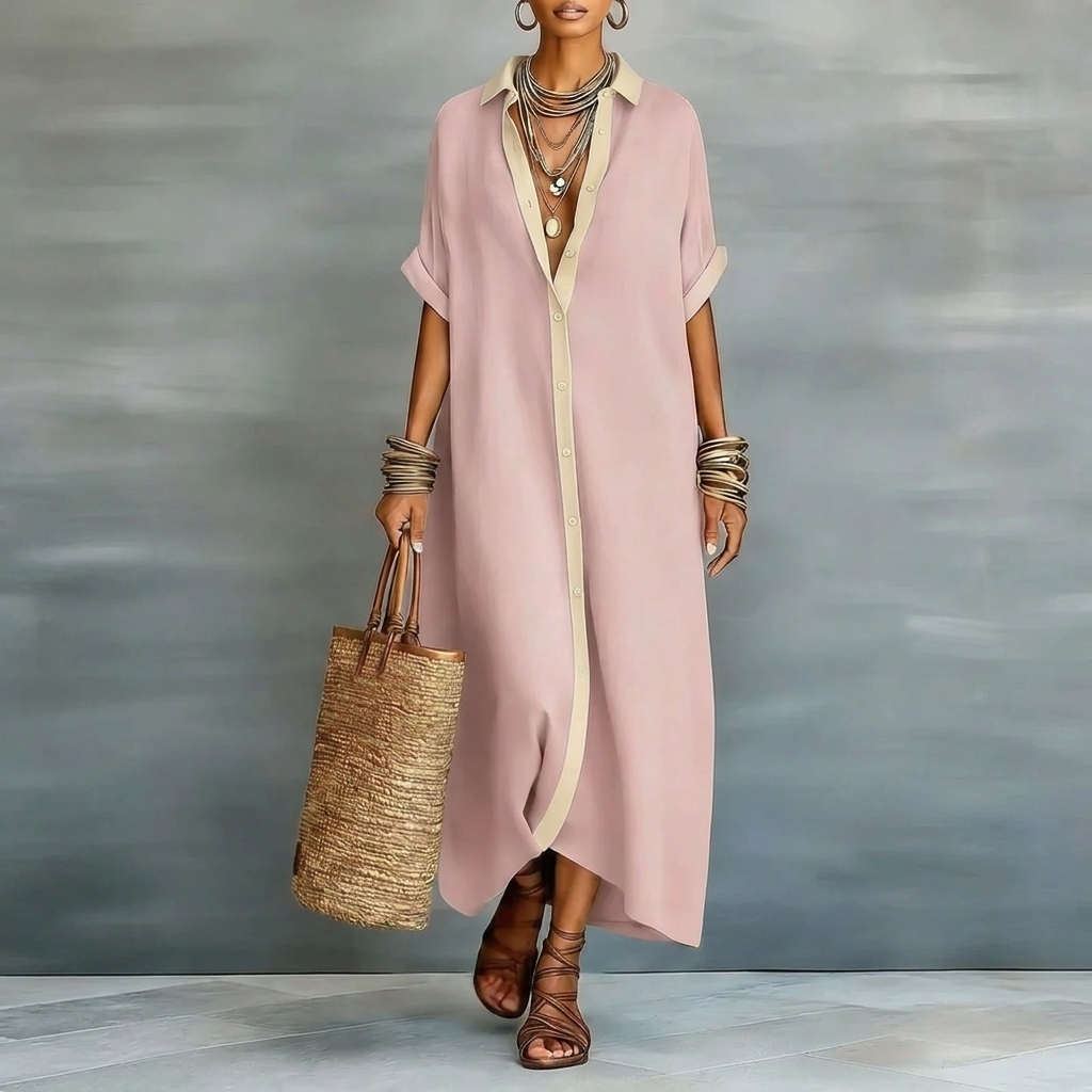 Women's Oversized Button Down Maxi Shirt Dress