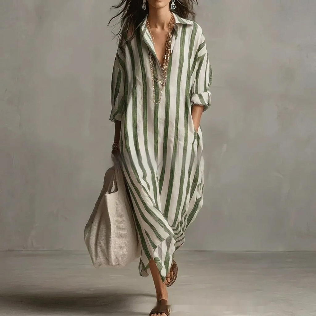 Nautical Breeze Collared Striped Shirt Dress