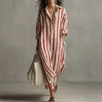 Nautical Breeze Collared Striped Shirt Dress